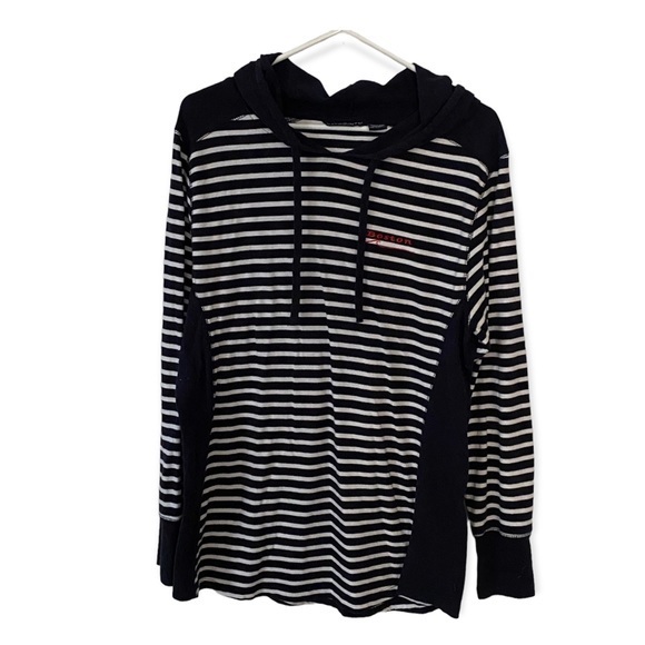 Bay pointe Shirt Size XL Womens Top long Sleeve Strip Print Draw String Hoodie - Picture 1 of 9